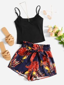 CAMI TOP AND BELTED SHORTS R186 XS S MEDIUM LARGE